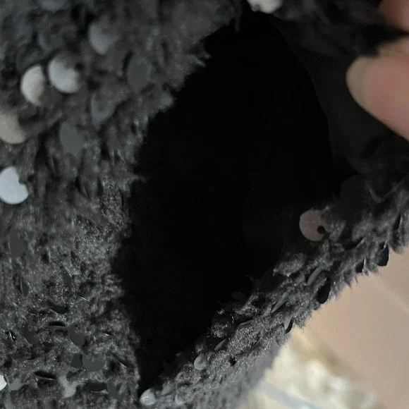 Vero Moda Sz Large Starlight Short Jacket Sequin Black Pockets Glam Bling Sherpa - Picture 12 of 16